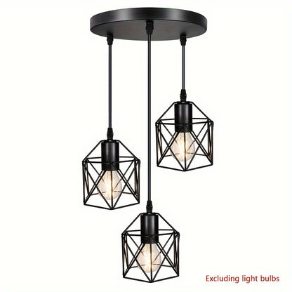 1pc 1/3 Heads Industrial Pendant, Adjustable Hanging Light Fixture, Vintage Farmhouse Pendant Light, With Metal Caged E26 Base, For Kitchen Island Dining Room Living Room