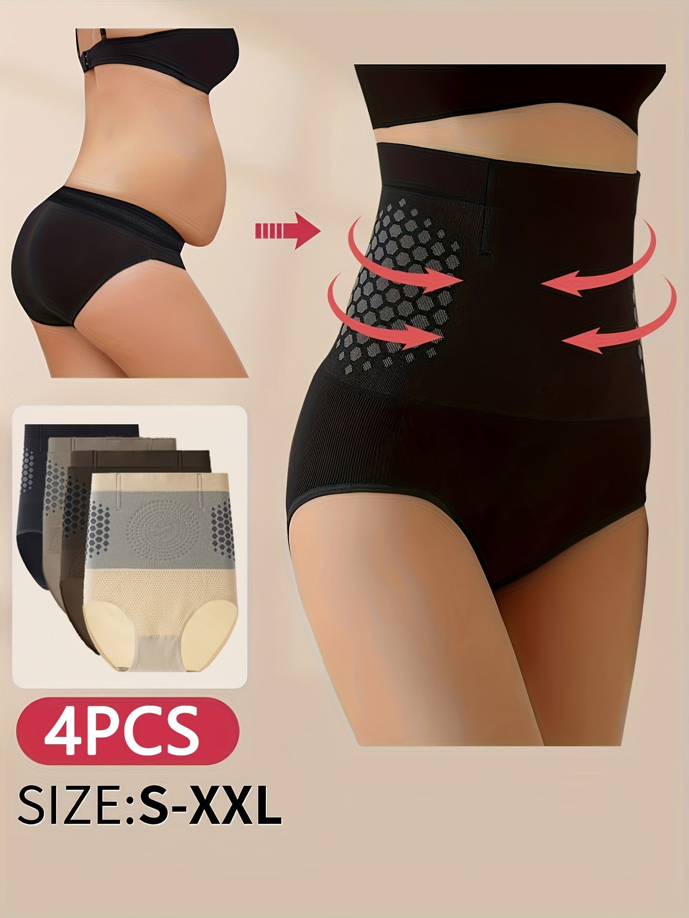 4pcs High-Waist Tummy Control Shapewear Panties for Women, Waist Trainer Butt Lifter Belly and Thigh Reducer Body Shaper, Belly Toning Panties, Thigh Sculpting Briefs, Seamless Shapewear, Sculpting Lingerie, Lightweight Shape