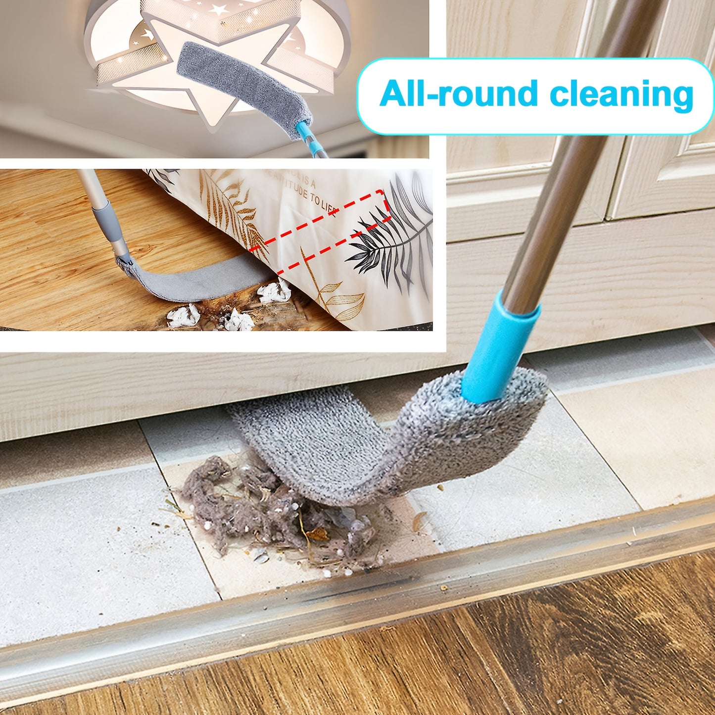 Extended Retractable Dusting Split Mop with 4/6/8/12 Microfiber Dusting Cloths, Underbed Cleaning, for sweeping dust, wiping crevices of sofas, Extended mop for mopping under beds, home cleaning, cleaning tools for the school