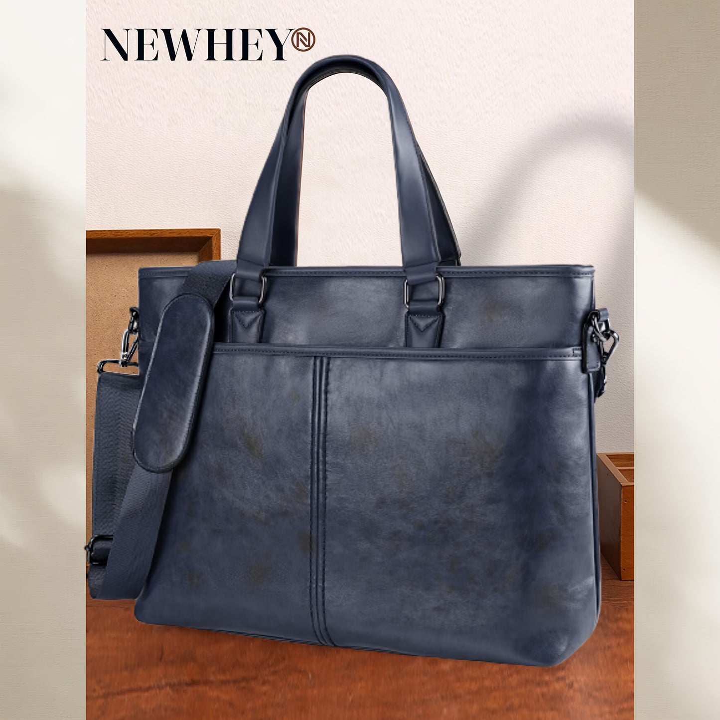 LUBARDY Men'S Business Handbag, Large Capacity B4 Two-way Synthetic Faux Leather Office Travel Commute Bag, Zipper Closure, Detachable Shoulder Strap, Polyester Lined, No Printing - Black/Brown, Navy Blue, Daily Commute Bag |