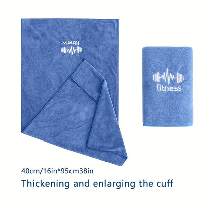 1pc Unisex Quick-Dry Sports Towel with Oversized Sleeve, Embroidered Fitness Motif, Ultra-Absorbent Gym Mat for Running, Outdoor, Badminton, Basketball - 40x95cm