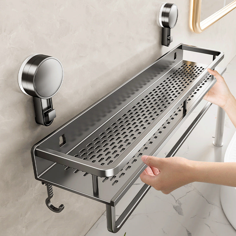 Sleek Multi-Functional Metal Storage Rack – Easy Install, Space-Saving Design for Efficient Home Organization, Polished Finish, Wall-Mounted Shelf with Drainage Holes, Perfect for Bathroom or Kitchen Use, Bathroom Organizer