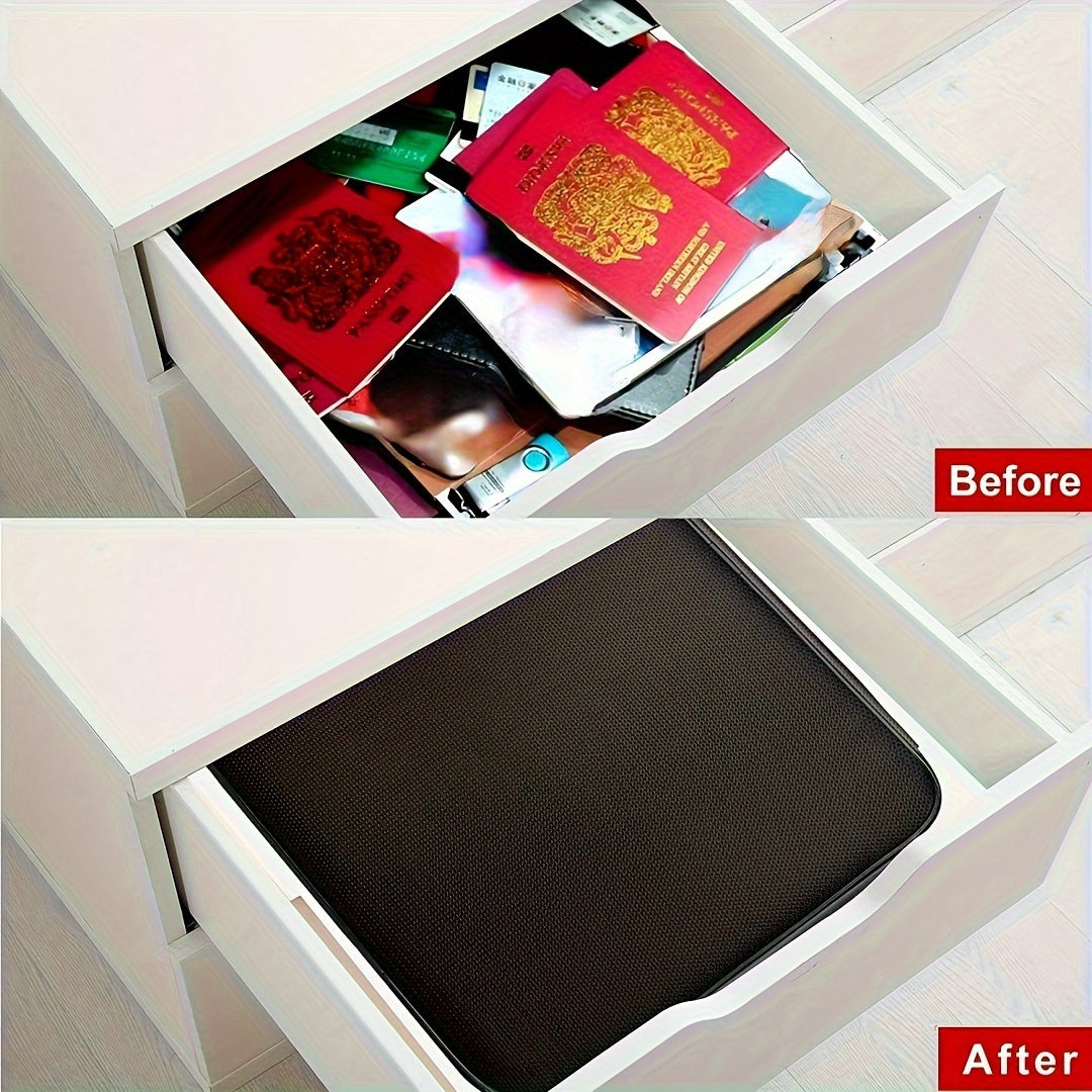 1pc Fireproof &amp; Waterproof File Organizer with Combination Lock - Portable 3-Layer Document Storage Box for Laptop, Certificates, Travel and Home Use - Lightweight Black Office Supplies, File Storage Box, Personal Organizer, Po