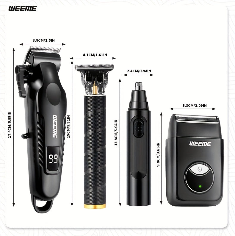 WEEME 4pcs Men's facial grooming set, household electric hair clipper set USB fast-charging electric hair clipper + T-trimmer + razor + nose hair clipper Haircutting, shaving, nose hair t* Car travel home Father's Day/Birthda