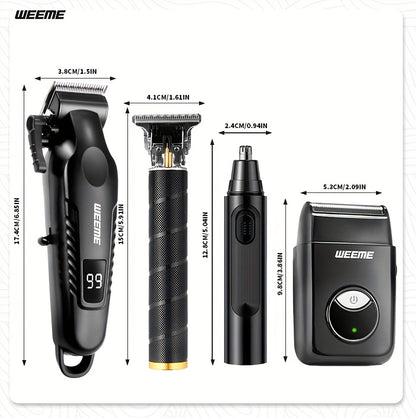 WEEME 4pcs Men's facial grooming set, household electric hair clipper set USB fast-charging electric hair clipper + T-trimmer + razor + nose hair clipper Haircutting, shaving, nose hair t* Car travel home Father's Day/Birthda