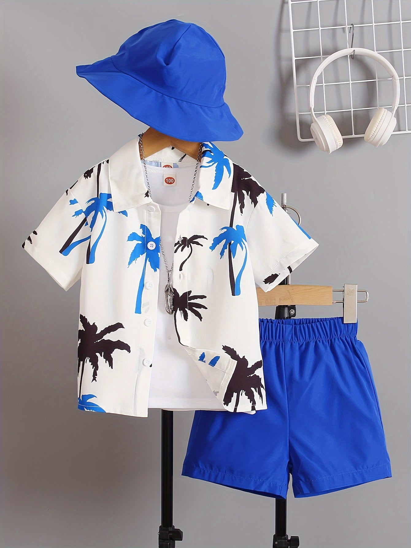Boys' Summer Fashion Street Shirt Three-piece Set Only Selling Hats, Shirts and Shorts, Perfect for Outdoor