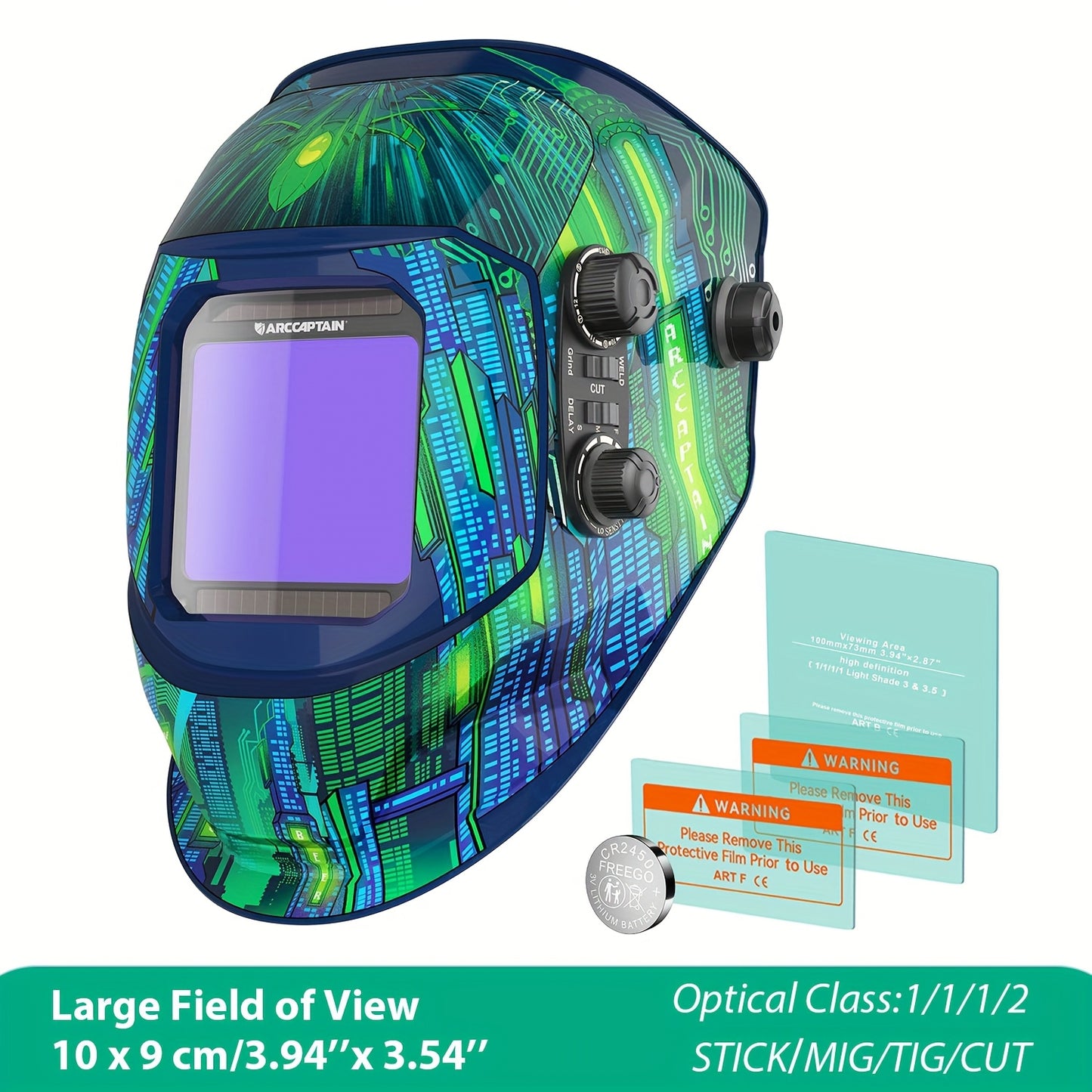 Máscara de soldadura com ecrã de visualização ampla, ARCCAPTAIN, com escurecimento automático True Color.