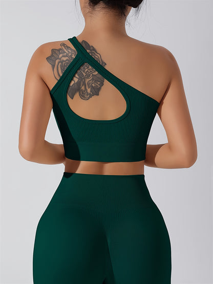 Women's 2pcs Yoga Set: Sexy One-Shoulder Sports Bra & High-Waist Butt Lifting Leggings - Stretchy, Non-See-Through Activewear