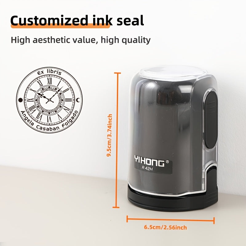 Customized Logo & Text Stamp - Personalized Anime Character Design, High-Quality Ink Seal for Business Badges and Office Use, Round Shape, Black Plastic Body, Perfect for Adding a Unique Touch to Documents, Business Badge Mak