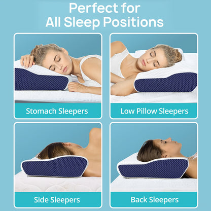 1pc Contoured Memory Foam Pillow for Neck and Back relax - Improves Sleep for Side, Back, and Stomach Sleepers