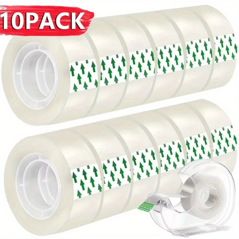 10 Rolls Heavy Duty Clear Packing Tape - Extra Strong Transparent Adhesive Tape, 0.8cm Wide (0.32in), for Gift Wrapping, Moving, Office, Crafts - Ideal for Home, Warehouse, Mailing, Office Supplies, Neatly Stacked Rolls