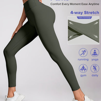 Women'S High-Waisted Elastic Yoga Pants - Compression, Stretchy & Comfortable for Fitness, Running, and Daily Wear - Solid Color Design, Workout Pants| highwaisted Leggings|Stretchy Fabri