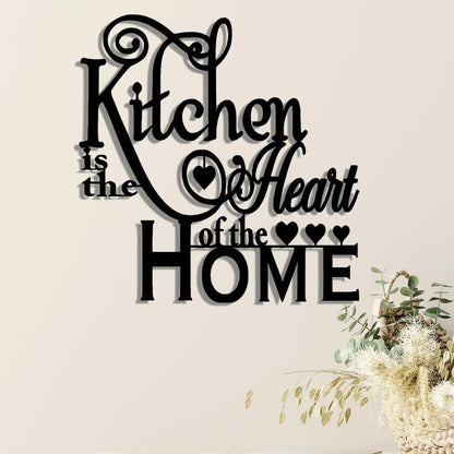 2D Flat, 1pc "Kitchen is the Heart of the Home" Metal Wall Decor - Elegant Script Kitchen Sign with Heart Accents - Durable Metal Art Plaque for Home, Cafe, Restaurant, Bar - Warming Gift for Cooks and Home Decorators, Cafe