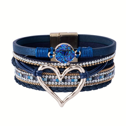 Bohemian Multi-layer Leather Bracelet Hand-woven Bracelet Golden Big Heart Ladies Fashion Bracelet