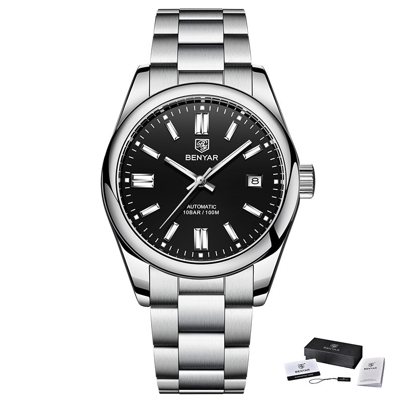 1pc BENYAR Men's Mechanical Wristwatch, 10Bar Waterproof Automatic Watch, Stainless Steel Sports Diving Watch For Men, Ideal choice for Gifts