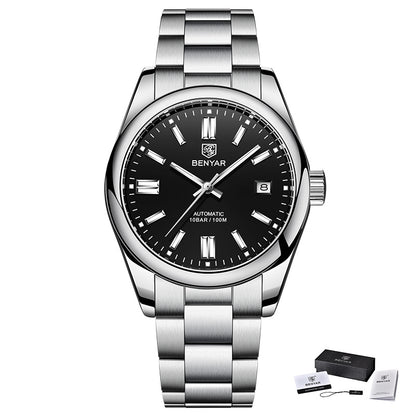 1pc BENYAR Men's Mechanical Wristwatch, 10Bar Waterproof Automatic Watch, Stainless Steel Sports Diving Watch For Men, Ideal choice for Gifts
