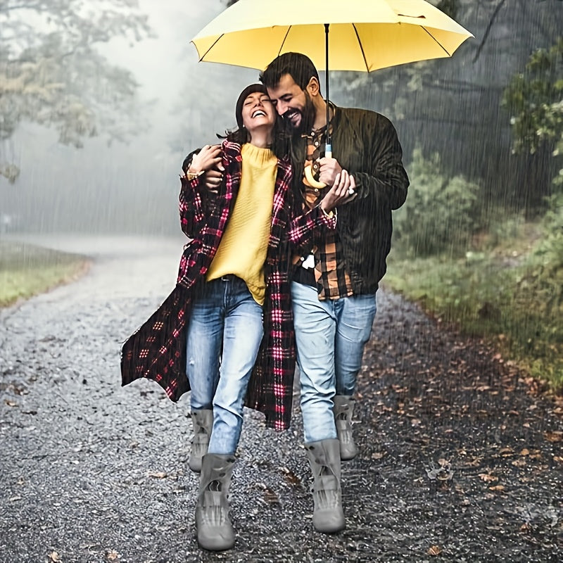 Waterproof Silicone Shoe Covers - Anti-Slip Reusable Foldable Boot Protectors with Double Button Design & Thick Sole for Rainy Snowy Weather, Unisex for Men & Women, Rain Shoe Cover, Rainy Day Essentials, Snow Protection Foot