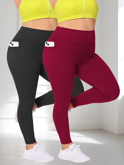Plus Size - Two-piece set - Plus Size Crescent Pocket 9-Inch Pants (Discounted Promotional Model) - Belly Tight-Fitting Leggings with Pockets High-Waisted Pants for Women and Fitness