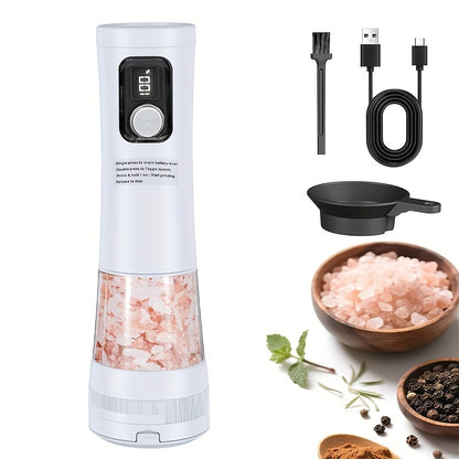 1pc/2pcs Upgraded Electric Pepper Grinder | Rechargeable Salt & Pepper Grinder - Variable Grinding Speed, External Coarseness Adjustment, Dust Cover & LED Light, Perfect for Restaurants, Kitchens, Picnics & Barbecues Christma
