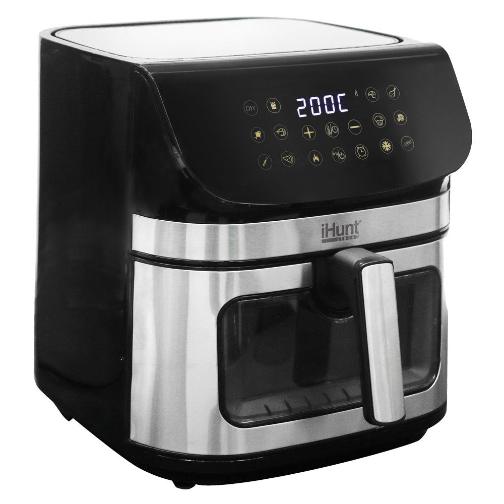 Air Fryer, Oil-Free, iHunt Bro Air Fryer Ultra, 9-Liter Capacity, Transparent Glass Drawer, Digital Display, 12 Cooking Functions, Adjustable Temperature, Defrost & Timer, Shake Reminder, 1800W, Black