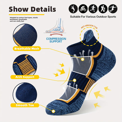 6 Pairs Unisex Trainer Socks, Short Padded Running Socks, Breathable Cotton Sports Socks