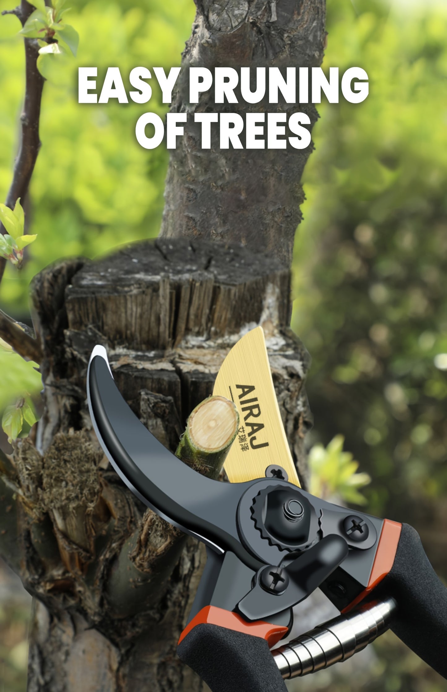 AIRAJ Heavy-Duty Garden Trimmer - Ultra-Sharp, Durable Manual Pruning Shears with Ergonomic Non-Slip Grip for Branches & Flowers