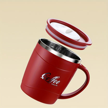 1pc 15.4oz Stainless Steel Coffee Mug with Lid & Measurement Marks - Durable 304 Stainless Steel Cup for Office, Outdoor, or Home Use - White, Black, Red Options, Office Coffee Mug | Sleek Mug Design | Secure Lid Design, Coff