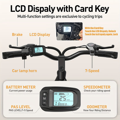 Aairsk 60.96cm Electric Bicycle for Adults, 7-Speed Ebike with 36V 13AH Replaceable Built-in Battery & 250W Motor, Full Suspension Electric Mountain Bike, 25 Km/h And 80km Range E-bike for Urban Commuters