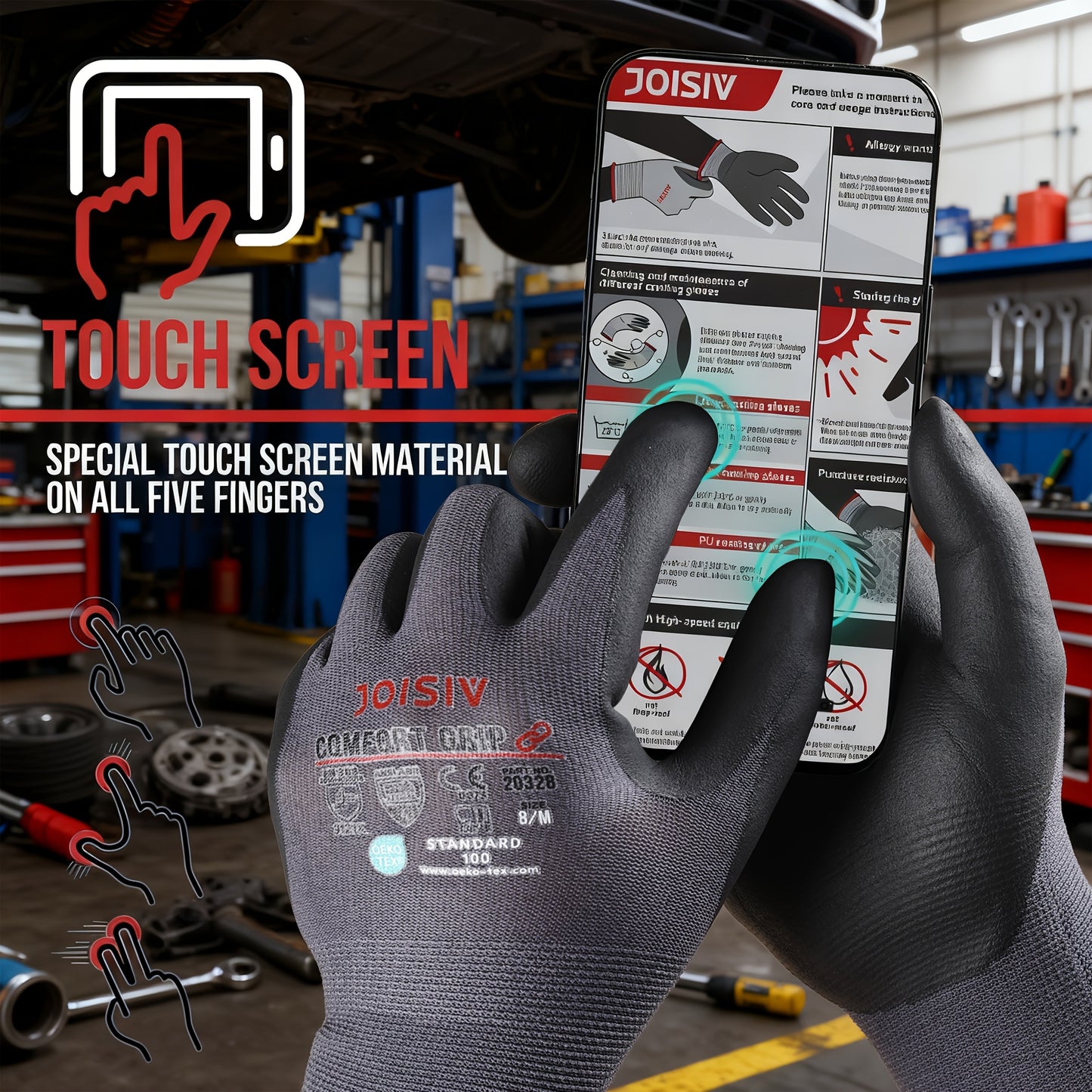 JOISIV 3/6 Pares de Luvas de Trabalho em Nitrilo - Revestidas com Microespuma, Antiderrapantes e Respiráveis, ideais para Jardinagem, Mecânica, Armazém e Tarefas de Bricolage.