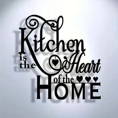 2D Flat, 1pc "Kitchen is the Heart of the Home" Metal Wall Decor - Elegant Script Kitchen Sign with Heart Accents - Durable Metal Art Plaque for Home, Cafe, Restaurant, Bar - Warming Gift for Cooks and Home Decorators, Cafe