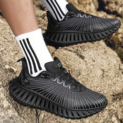 Men's Breathable Mesh Running Shoes - Lightweight, Non-Slip, Durable Hiking &amp; Fitness Shoes with Air Strap for Indoor/Outdoor Use, Gray and Green Design, Casual Sports Shoes | Modern Sneakers | Breathable Mesh Upper