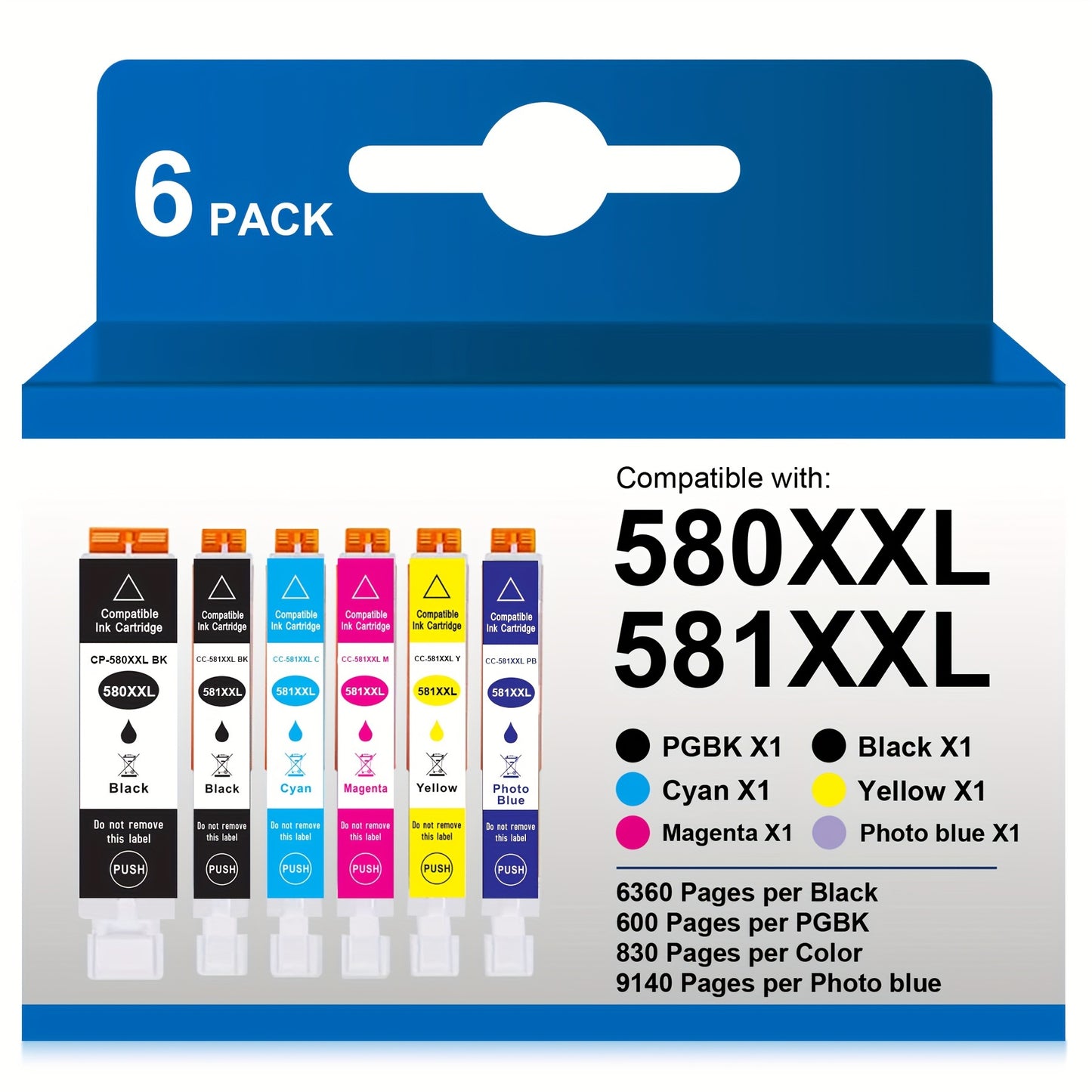 5/6Packs Ink Cartridges Compatible with Canon 580XXL 581XXL Printer Cartridges PGI-580XXL CLI-581XXL for Canon Pixma TR8550 TS705 TS6350 TS6350a TS705a TS6351 TS6250 TS6150 TS9550 TS6300 TS6255