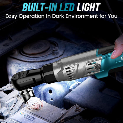 Chave de roquete sem fios Seesii 3/8", 90 N.m 200 RPM, chave de roquete elétrica de 200 RPM e 90 N.m, 2 baterias de 2,0 A e carregador, gatilho de velocidade variável, 8 tomadas, adaptador de 1/4" e 1/2", barra de extensão de 3".