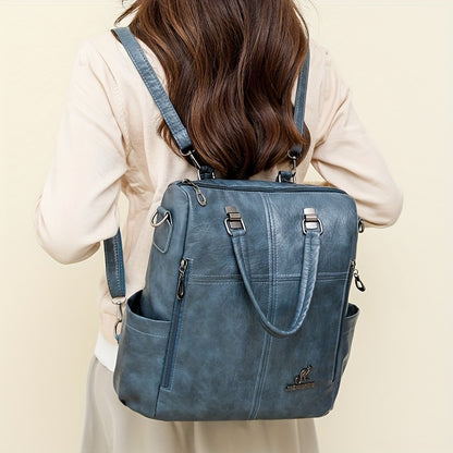 Four One Women's Large Capacity Retro Backpack - Heavy-Duty Nylon Bookbag with Adjustable Shoulder Straps, Golden-Tone Hardware, Front & Back Zipper Pockets, Convertible Crossbody/Backpack for,, Travel (Red, Casual) - (Low