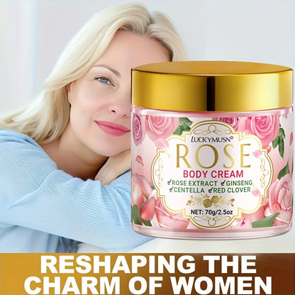 LUCKY MUSN Rose Body Lotion - Long-Lasting Fragrance, Deep Moisturizing & Brightening Formula with Ginseng, Lavender, and Vitamin E - Elegant Floral Design for Face, Neck, Underarms, Body - 70g, Light Beige Care, Elegant Pack