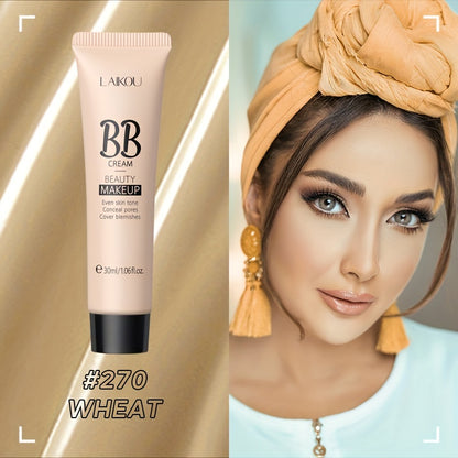 LAIKOU BB Cream à prova de água com cobertura total, tons naturais/marfim/bronzeado, 30ml, base de longa duração, controlo da oleosidade, uniformiza o tom da pele e disfarça os poros.