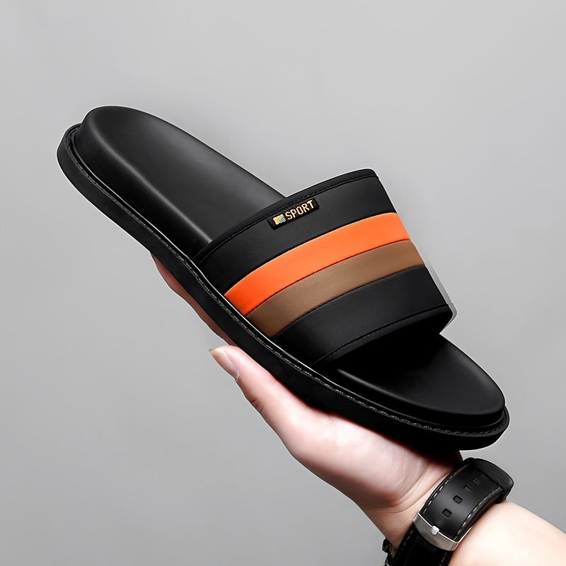 Men's Casual Slip-On Slippers - Breathable Synthetic & Rubber Sole, Lightweight Comfortable Indoor/Outdoor House Shoes with Random Pattern Design, House Slippers