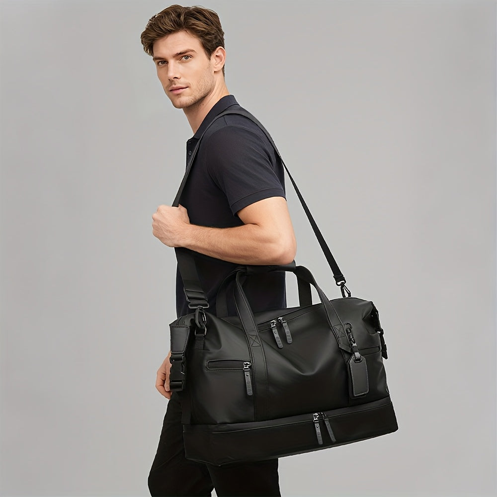 Large Capacity Heavy-Duty Gym Tote Duffel Bag with Shoe Compartment & Golden-Tone Hardware - Multi-Purpose Weekender Travel Bag for Men & Women, Sports, Outdoor, Business - Convertible Backpack/Duffel (Black)