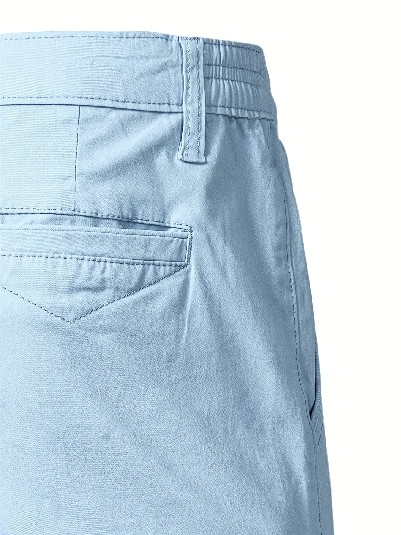 Men'S Classic Solid Color Polyester Short Pants, Casual Golf Wear, Mid Waist, Regular Fit, Slight Stretch Fabric, with Pocket