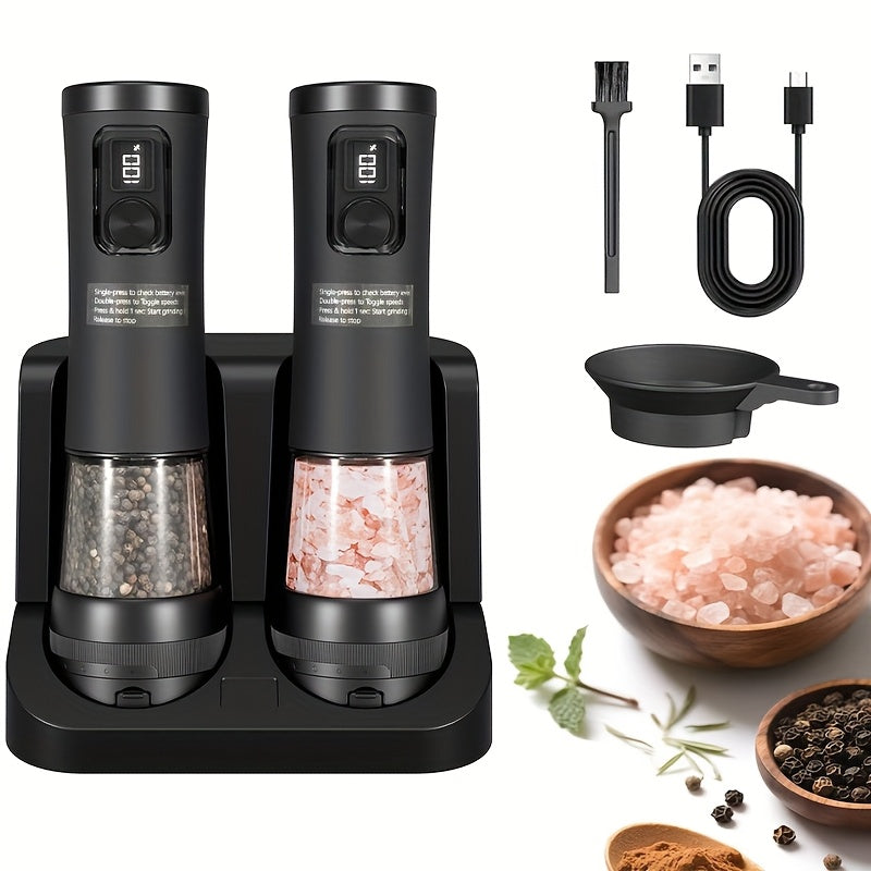Electric Salt and Pepper Grinder Set - Automatic pepper grinder with battery display, 5 adjustable levels, dust cover and base, suitable for modern kitchen appliances | Christmas | Halloween, Salt and Pepper