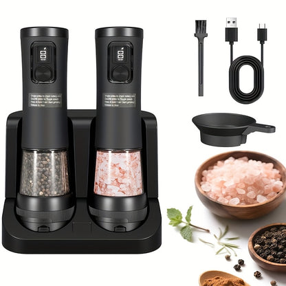 Electric Salt and Pepper Grinder Set - Automatic pepper grinder with battery display, 5 adjustable levels, dust cover and base, suitable for modern kitchen appliances | Christmas | Halloween, Salt and Pepper