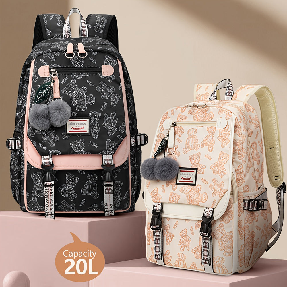 A set of youth vintage printed fashion backpacks, suitable for girls' campus commuting, travel backpack with a capacity of about 25 liters (height about 46cm), can hold a laptop, and the print position is random