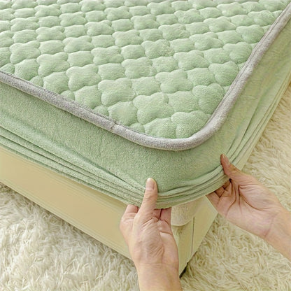 Conjunto de 3 peças de lençol de baixo e fronha em veludo macio e confortável, com enchimento grosso tipo sanduíche, excelente efeito de aquecimento, altura do lençol de baixo de 30 cm, estilo acolchoado, ideal para quarto de hóspedes e quarto de família.