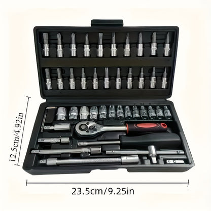 150/46pcs Auto Mechanical Repair Tool Set, Multifunctional with Socket, Wrench and Ratchet Set, Durable Metal Structure Tool Box with Storage Box, No Electricity Required