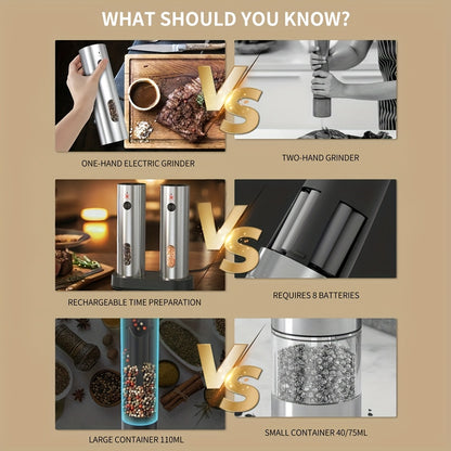 1pc/2pcs - CLITON Rechargeable Salt And Pepper Grinder Set, Salt And Pepper Grinder Electric 2pcs, Rechargeable Salt And Pepper Shakers Set, Electric Salt And Pepper Container, USB Rechargeable with LED Light, Multiple Style