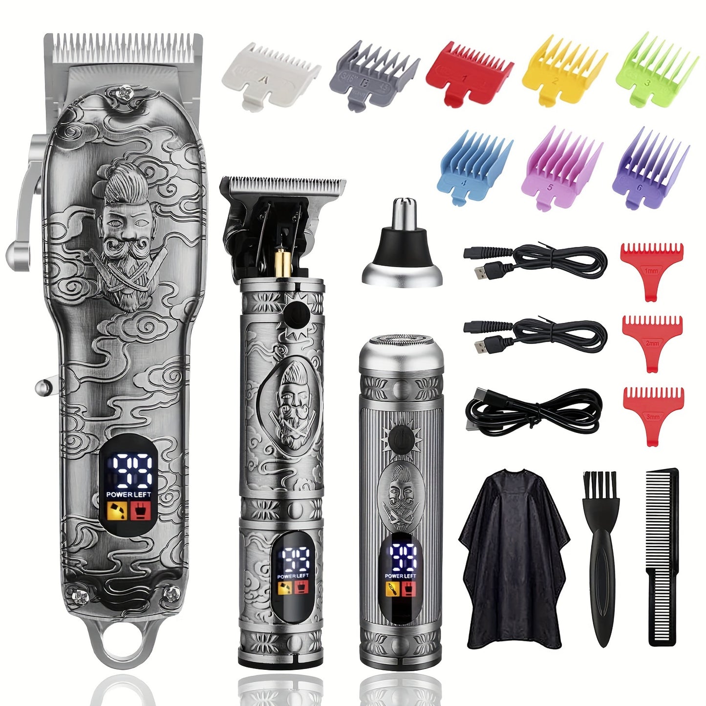 Hair Clippers For Men, Professional Cordless Barber Trimmer Set, T-Blade/Nose Hair/Beard Trimmer Set, USB Rechargeable Hair Cutting Grooming Kit, LCD Display, Holiday Gifts For Men/Dad