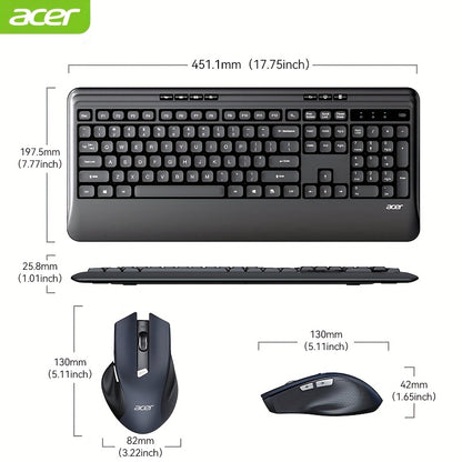 ACER Wireless Keyboard and Mouse Combo, Full-Size Quiet Ergonomic Keyboard Mouse Set, Compatible with Multiple Systems, Lightweight & Durable, Suitable for Office/Home Use