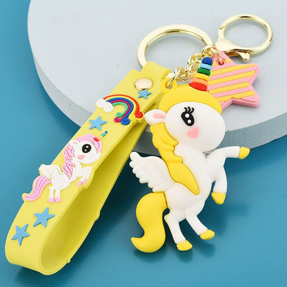 Creative Cute Multicolor Rainbow Pony Cartoon Unicorn Car Bag Keychain Keychain Men And Women Pendant Small Gifts