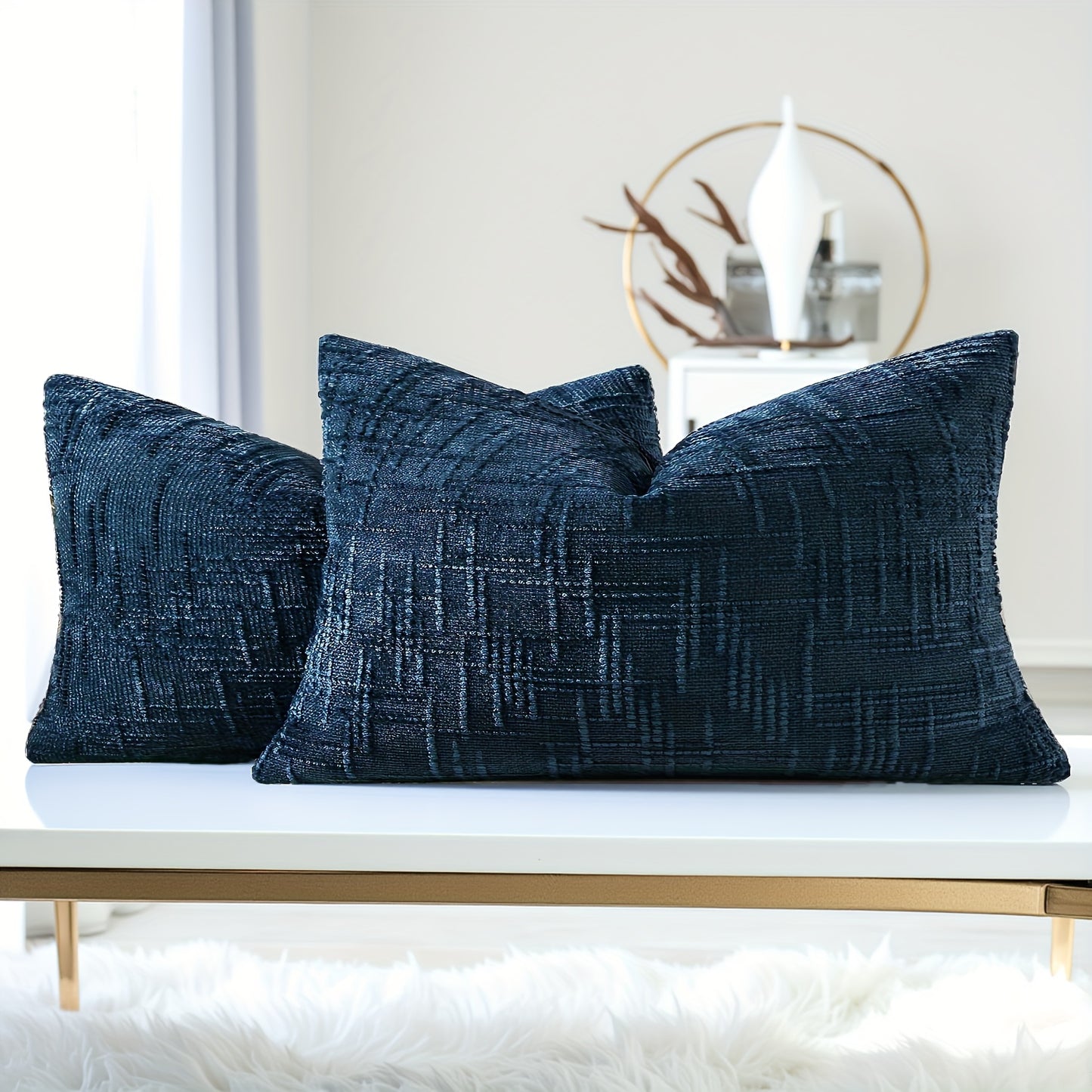 2pcs, Chenille Throw Pillow Covers Set of 2 Thick Textured Slubby Couch Pillow Covers Farmhouse Accent Modern Neutral Decorative Pillow Cases for Bed Sofa, Living Room, Machine Washable