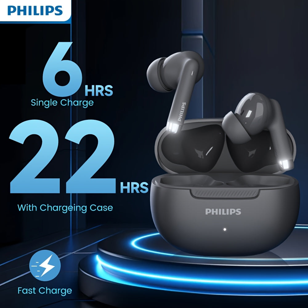 For PHILIPS Wireless Earbuds with ENC Noise Cancellation, Tap Controls & Rechargeable Battery, 6-hour playback time, 16 hour charging case.TAT2020, Earbuds Wireless, Travel Headphones, Office Headphones, Compact Earbuds, Mode